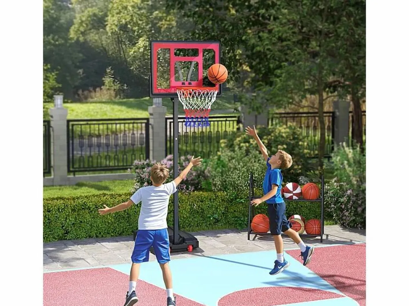 Canasta de baloncesto ajustable para niños, altura regulable de 200 a 260 cm, con ruedas y base con peso, de plástico, color (83 x 2 x 310 cm)^ Clearance