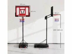 Canasta de baloncesto ajustable para niños, altura regulable de 200 a 260 cm, con ruedas y base con peso, de plástico, color (83 x 2 x 310 cm)^ Clearance