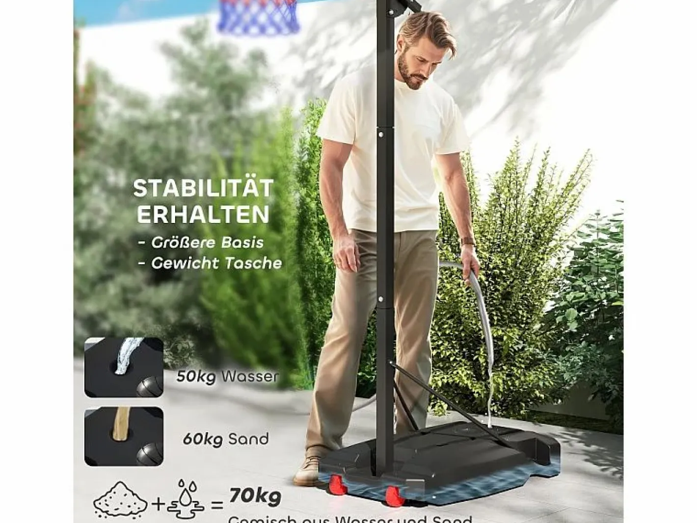 Canasta de baloncesto ajustable para niños, altura regulable de 200 a 260 cm, con ruedas y base con peso, de plástico, color (83 x 2 x 310 cm)^ Clearance