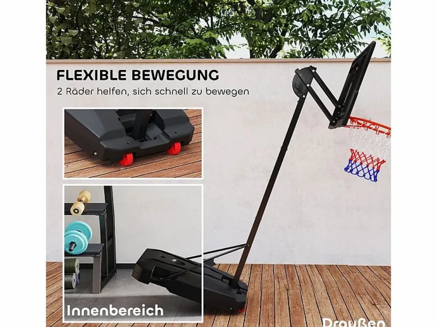 Canasta de baloncesto ajustable para niños, altura regulable de 200 a 260 cm, con ruedas y base con peso, de plástico, color (83 x 2 x 310 cm)^ Clearance