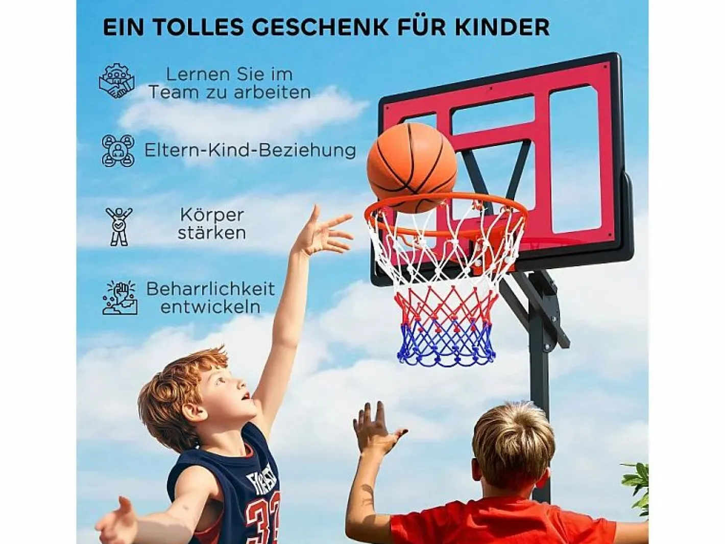 Canasta de baloncesto ajustable para niños, altura regulable de 200 a 260 cm, con ruedas y base con peso, de plástico, color (83 x 2 x 310 cm)^ Clearance