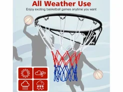 Cesta De Baloncesto|Canasta de baloncesto de repuesto resistente, para montaje en pared o puerta, de hierro y nailon, color (60 x 52 x 12 cm)