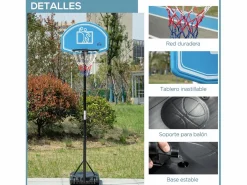 Homcom Cesta De Baloncesto|Canasta de baloncesto negro y azul 76x70x254 cm