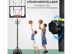 Cesta De Baloncesto|Canasta de baloncesto para exterior de altura ajustable, estructura de acero, PVC, color , con ruedas (83 x 75 x 206-260 cm)
