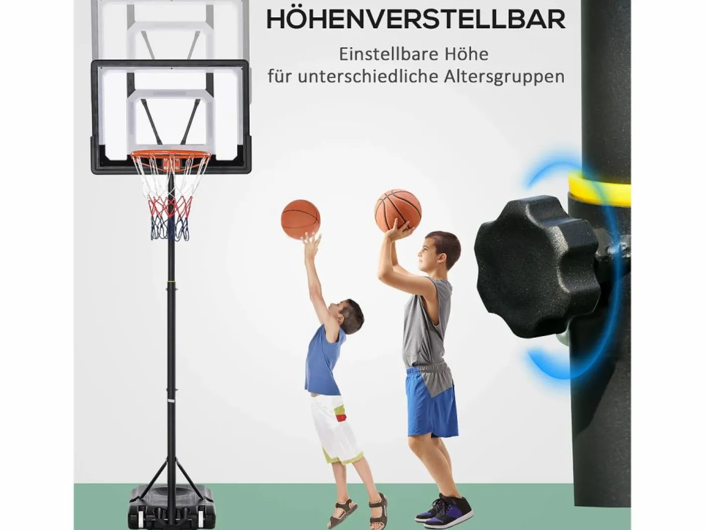 Cesta De Baloncesto|Canasta de baloncesto para exterior de altura ajustable, estructura de acero, PVC, color , con ruedas (83 x 75 x 206-260 cm)