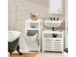 Canasto para la Colada Mueble de baño con cesto para Ropa Sucia Amario para baño 42 x 30 x 90 cm BZR67-W ES^Sobuy Hot