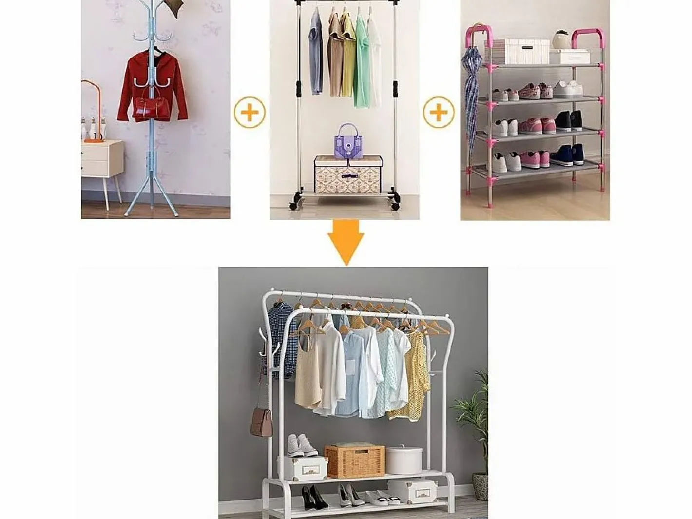 DripeX Mueble Perchero|Capa doble de doble corporación con estante de zapato 4 ganchos, 110x35x146cm-