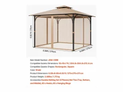Cenador Y Quiosco|Carpa de Jardín SucceBuy Pantalla para Cenador de 305 x 305 x 213.5 cm (Malla Incluida)