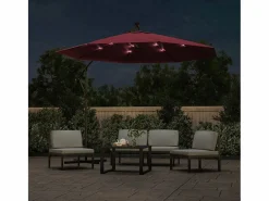 Garden Furniture Sombrilla|Carrickboy Sombrilla jardín voladiza con luces LED palo de acero rojo vino