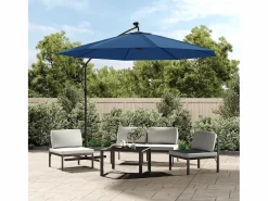 Garden Furniture Sombrilla|Carrickboy Sombrilla voladiza con luces LED y poste de acero azul 300 cm