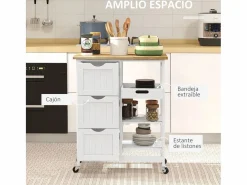 Carrito auxiliar Austen Homocm 3 cajones con 2 estantes y bandeja extraíble 85,5x67x37 cm^Homcom Outlet