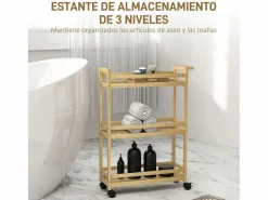 Homcom Carrito auxiliar Cover 3 niveles con ruedas natural 75x55x20 cm Color natural claro New