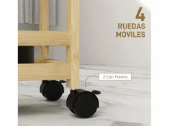 Homcom Carrito auxiliar Cover 3 niveles con ruedas natural 75x55x20 cm Color natural claro New
