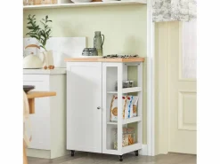 Sobuy Carrito Auxiliar de Cocina Tres estantes y una Puerta 60x40x90cm FKW75-WN ES Blanco Discount