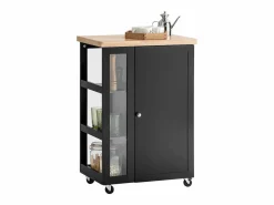 Sobuy Carrito Auxiliar de Cocina con 3 Estantes 1 Puerta y 4 Ruedas Carrito de Servir Multiusos 60 x 40 x 90 cm FKW75-SCH ES Negro Clearance