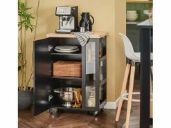 Sobuy Carrito Auxiliar de Cocina con 3 Estantes 1 Puerta y 4 Ruedas Carrito de Servir Multiusos 60 x 40 x 90 cm FKW75-SCH ES Negro Clearance