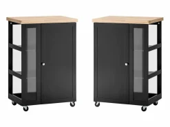 Sobuy Carrito Auxiliar de Cocina con 3 Estantes 1 Puerta y 4 Ruedas Carrito de Servir Multiusos 60 x 40 x 90 cm FKW75-SCH ES Negro Clearance