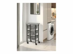 Don Hierro Mueble Camarera|Carrito auxiliar FIFTY-FIFTY con 3 cestas metálicas, encimera de acero inoxidable y ruedas. Diseño moderno y funcionalidad