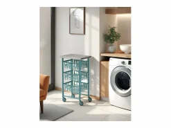Don Hierro Carrito auxiliar FIFTY-FIFTY con 3 cestas metálicas, encimera de acero inoxidable y ruedas. Diseño moderno y funcionalidad Azul turquesa Hot