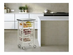 Don Hierro Mueble Camarera|Carrito auxiliar FIFTY-FIFTY con 3 cestas metálicas, encimera de acero inoxidable y ruedas. Diseño moderno y funcionalidad