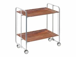 Carrito auxiliar plegable con ruedas - Estructura metálica gris, 2 estantes laminados color Cedro – 72*66*43 cm - BAUHAUS^Don Hierro Hot