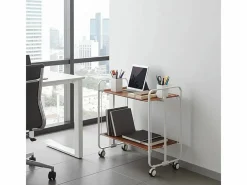 Carrito auxiliar plegable con ruedas - Estructura metálica gris, 2 estantes laminados color Cedro – 72*66*43 cm - BAUHAUS^Don Hierro Hot