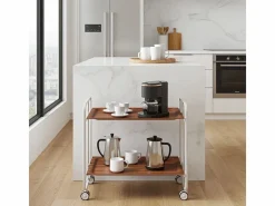 Carrito auxiliar plegable con ruedas - Estructura metálica gris, 2 estantes laminados color Cedro – 72*66*43 cm - BAUHAUS^Don Hierro Hot