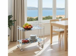 Don Hierro Mueble Camarera|Carrito auxiliar plegable con ruedas - Estructura metálica blanca, 2 estantes laminados Decorado Vintage6 – 72*66*43 cm - BAUHAUS