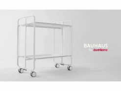 Carrito auxiliar plegable con ruedas - Estructura metálica blanca, 2 estantes s laminados – 72*66*43 cm - BAUHAUS^Don Hierro Discount