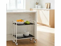 Carrito auxiliar plegable con ruedas - Estructura metálica blanca, 2 estantes s laminados – 72*66*43 cm - BAUHAUS^Don Hierro Discount