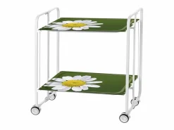 Carrito auxiliar plegable con ruedas - Estructura metálica blanca, 2 estantes laminados Decorado Manzanilla – 72*66*43 cm - BAUHAUS^Don Hierro