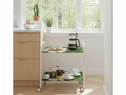 Carrito auxiliar plegable con ruedas - Estructura metálica blanca, 2 estantes laminados Decorado Manzanilla – 72*66*43 cm - BAUHAUS^Don Hierro