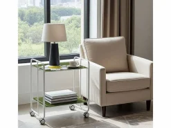 Carrito auxiliar plegable con ruedas - Estructura metálica blanca, 2 estantes laminados Decorado Manzanilla – 72*66*43 cm - BAUHAUS^Don Hierro
