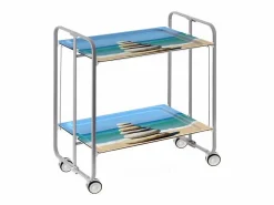 Don Hierro Carrito auxiliar plegable con ruedas - Estructura metálica gris, 2 estantes laminados Decorado Playa – 72*66*43 cm - BAUHAUS Azul New
