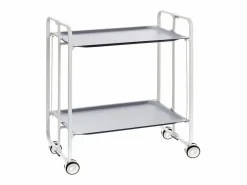 Carrito auxiliar plegable con ruedas - Estructura metálica blanca, 2 estantes laminados – 72*66*43 cm - BAUHAUS^Don Hierro New