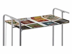 Don Hierro Mueble Camarera|Carrito auxiliar plegable con ruedas - Estructura metálica gris, 2 estantes laminados decorado Vintage3 – 72*66*43 cm - BAUHAUS
