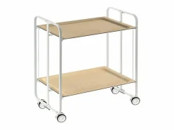 Carrito auxiliar plegable con ruedas - Estructura metálica blanca, 2 estantes laminados color Haya – 72*66*43 cm - BAUHAUS^Don Hierro Best