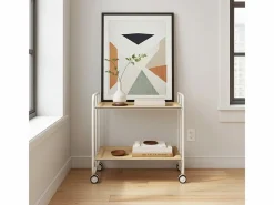 Carrito auxiliar plegable con ruedas - Estructura metálica blanca, 2 estantes laminados color Haya – 72*66*43 cm - BAUHAUS^Don Hierro Best