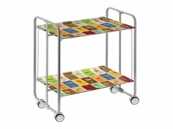 Don Hierro Mueble Camarera|Carrito auxiliar plegable con ruedas - Estructura metálica gris, 2 estantes laminados decorado Vintage1 – 72*66*43 cm - BAUHAUS