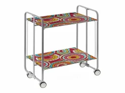 Carrito auxiliar plegable con ruedas - Estructura metálica gris, 2 estantes laminados decorado Abstracto – 72*66*43 cm - BAUHAUS^Don Hierro Discount