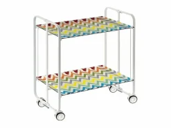 Carrito auxiliar plegable con ruedas - Estructura metálica blanca, 2 estantes laminados Decorado Zigzags colores – 72*66*43 cm - BAUHAUS^Don Hierro Sale