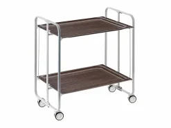 Carrito auxiliar plegable con ruedas - Estructura metálica gris, 2 estantes laminados color Wengué – 72*66*43 cm - BAUHAUS^Don Hierro Best