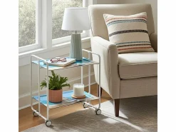 Carrito auxiliar plegable con ruedas - Estructura metálica blanca, 2 estantes laminados Decorado Playa – 72*66*43 cm - BAUHAUS^Don Hierro Best