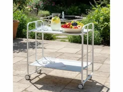 Carrito auxiliar plegable con ruedas - Estructura metálica blanca, 2 estantes s laminados – 72*66*43 cm - BAUHAUS^Don Hierro Clearance