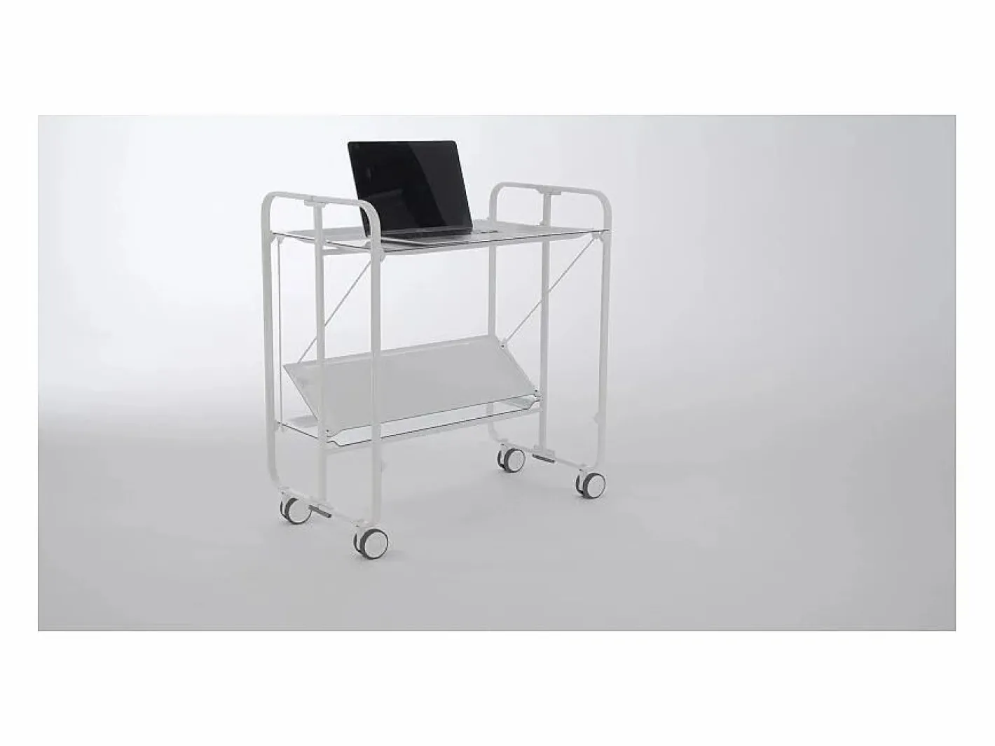 Carrito auxiliar plegable con ruedas - Estructura metálica blanca, 2 estantes s laminados – 72*66*43 cm - BAUHAUS^Don Hierro Clearance