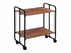 Carrito auxiliar plegable con ruedas - Estructura metálica negra, 2 estantes laminados color Cedro – 72*66*43 cm - BAUHAUS^Don Hierro Best