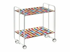 Don Hierro Carrito auxiliar plegable con ruedas - Estructura metálica blanca, 2 estantes laminados Decorado Círculos – 72*66*43 cm - BAUHAUS Multicolor