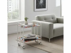 Don Hierro Carrito auxiliar plegable con ruedas - Estructura metálica blanca, 2 estantes laminados Decorado Círculos – 72*66*43 cm - BAUHAUS Multicolor