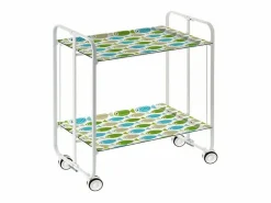 Don Hierro Carrito auxiliar plegable con ruedas - Estructura metálica blanca, 2 estantes laminados Decorado Peces verdes y azules – 72*66*43 cm - BAUHAUS Verde / Azul New