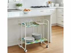 Don Hierro Carrito auxiliar plegable con ruedas - Estructura metálica blanca, 2 estantes laminados Decorado Peces verdes y azules – 72*66*43 cm - BAUHAUS Verde / Azul New